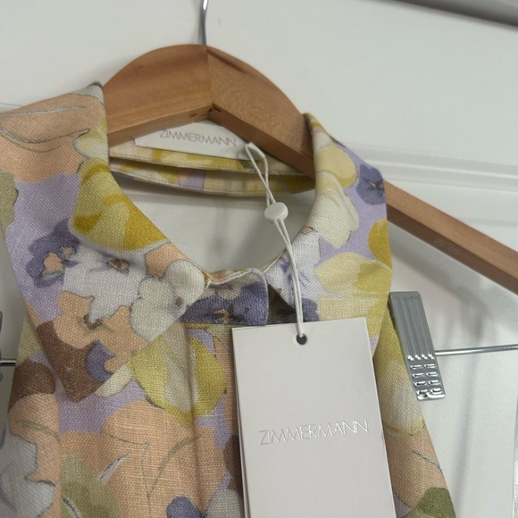 Zimmermann Pop Floral backless halter linen romper with Belt NWT - Picture 8 of 13